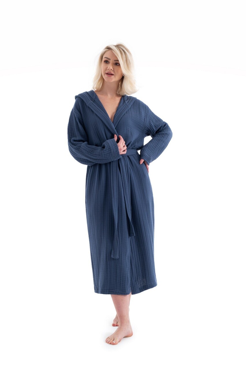 Halat de baie unisex, L'essentiel Maison, Muslin, Albastru navy - imagine 7